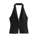 2025 Summer Women’s Sleeveless Zip Front Vest | Lapel Waistcoat for Office Casual Outing | Black/White Daily Versatile