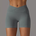 Women's sporty shorts with cross-waistband, yoga shorts, for gym workout, running, hip-enhancing,high-waisted yoga shorts.