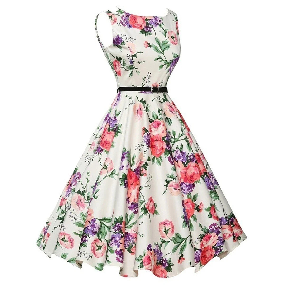 Summer Vestidos Dress Clothing Floral Robe Retro Swing Casual Vintage Rockabilly Dresses