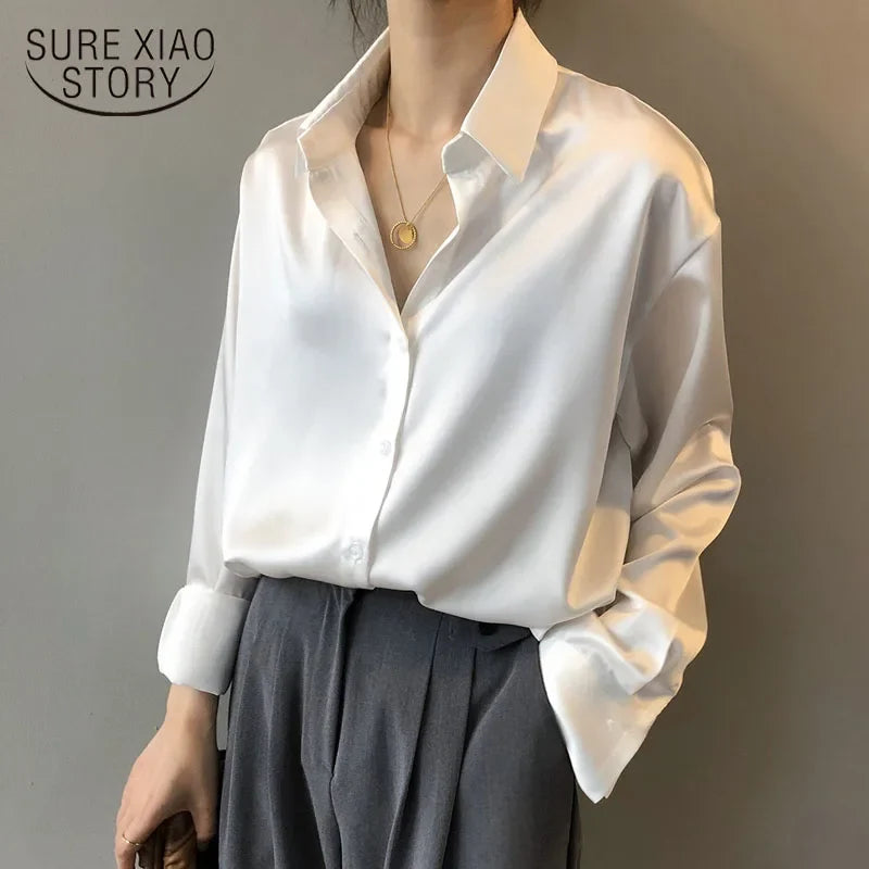 Autumn Fashion Button Up Shirt Spring Vintage Blouse Women White Lady Long Sleeves Female Loose Streetwear Shirts Design Tops