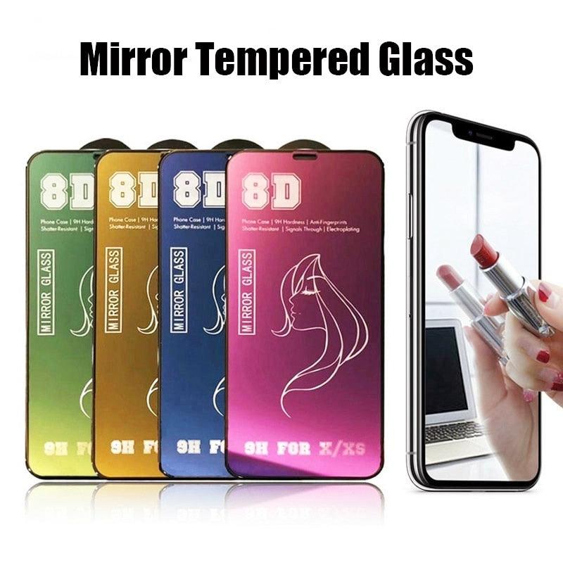 Glue Anti Scratch Mirror Screen Protector Tempered Glass For iphone 13 12 11 Pro XS Max X XR 7 8 Plus Makeup Mirror Tempered Glass for Iphone 11 12Pro 13pro Max Mirror Screen Protectors by Stevvex