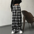 Casual sports pants, fashionable black checkered pants, loose elastic waist pocket, wide leg pants, neutral hip-hop loose pants