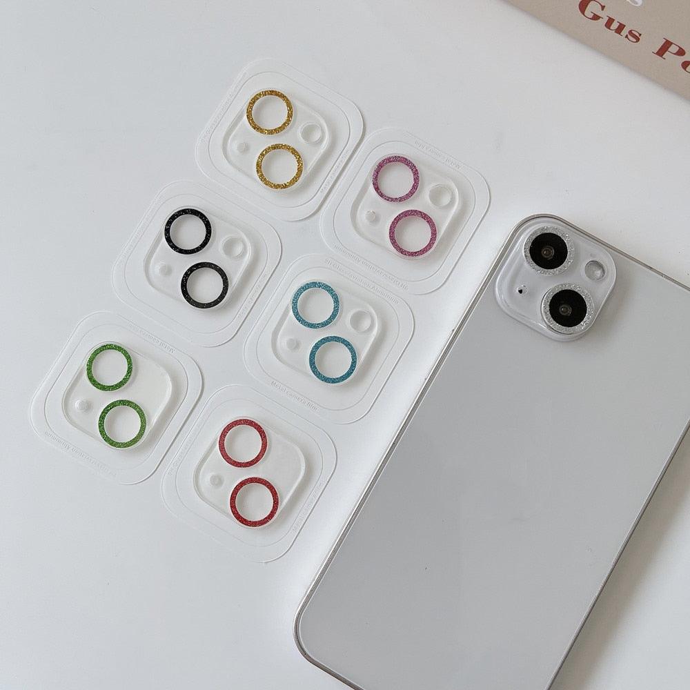 Glitter Camera Protector Glass For iPhone 14 13 12 Pro Max 11 Mini Diamond Lens Back Cover For iPhone 14Pro 13Pro 13 Protective Sparkling Glittery Edge Cover Tempered Glass Circle by Stevvex