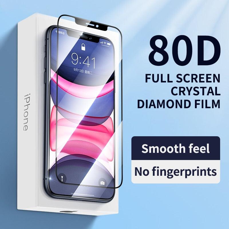 80D Full Protective Glass For iphone 6 7 8 Plus X Xr Xs Max SE Tempered Screen Protector iPhone 11 12 13 Pro Max Mini Glass Film Screen Protector with Full-Coverage, Easy Installation Frame by Stevvex
