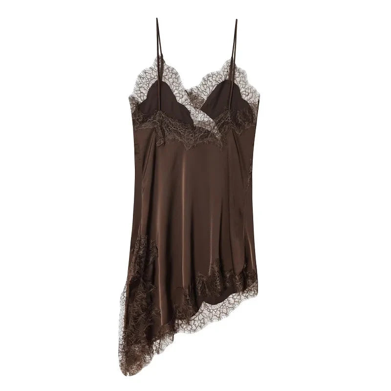 MUJER Lace Slip Mini Dress Women Satin Backless Summer Dress Woman Asymmetric Party Women's Dress Sexy Beach Dresses for Women