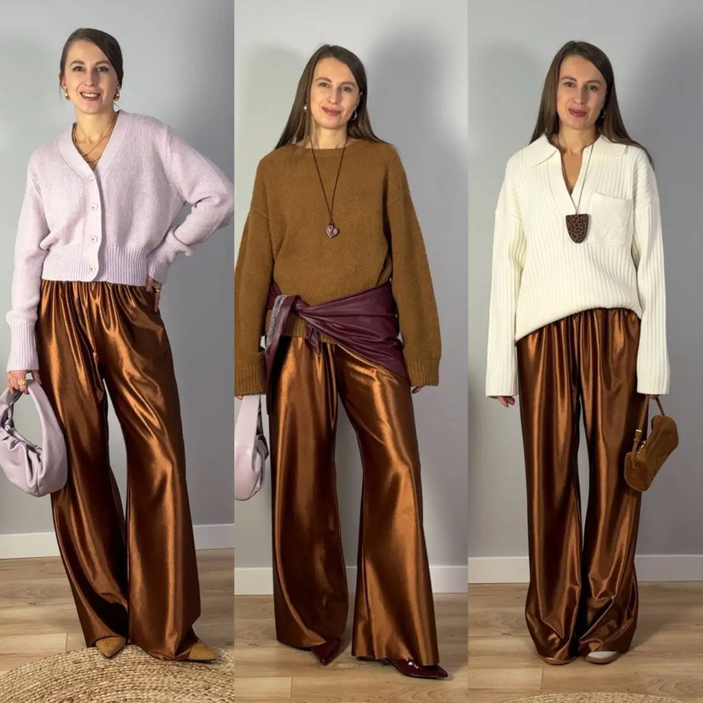 Satin Wide Leg Pants Long Floor Casual Pants Women's Summer