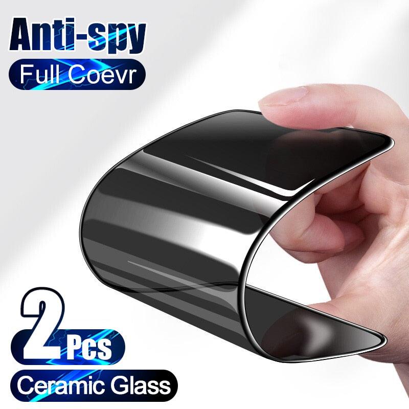 Full Cover Ceramics Privacy Glass For iPhone 12 11 13 Pro Max mini Screen Protector For iPhone XS MAX X XR 8 7 6 6S Plus SE 2020 Privacy Tempered Glass Screen Protector Alignment Frame Bubble Free Case Friendly Glass Screen Protector For iPhone by Stevvex