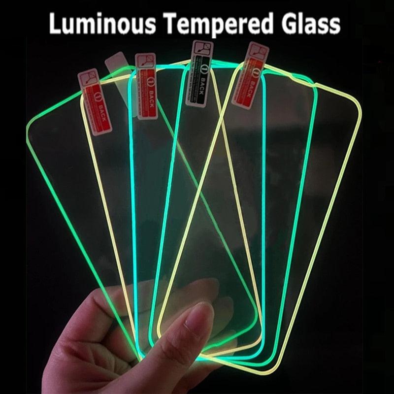 Full Cover Luminous Screen Protectors for IPhone 11 12 13 Pro Max Mini Glowing Tempered Glass for IPhone Xs MAX X XR SE Glass Luminous Screen Protectors Tempered-Glass Screen Protector Compatible with iPhone by Stevvex