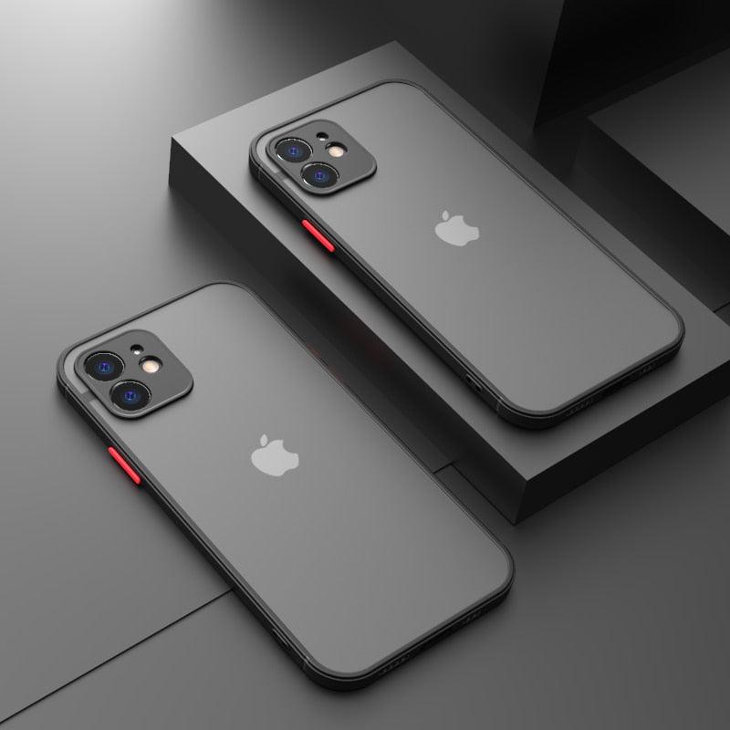Luxury Shockproof Armor Case For iPhone 11 12 13 14 Pro Max Mini X XR XS Soft Silicone Bumper Clear Hard Cover Shockproof Soft Flat Side Bumper Translucent Hard Back Slim Phone Case by Stevvex