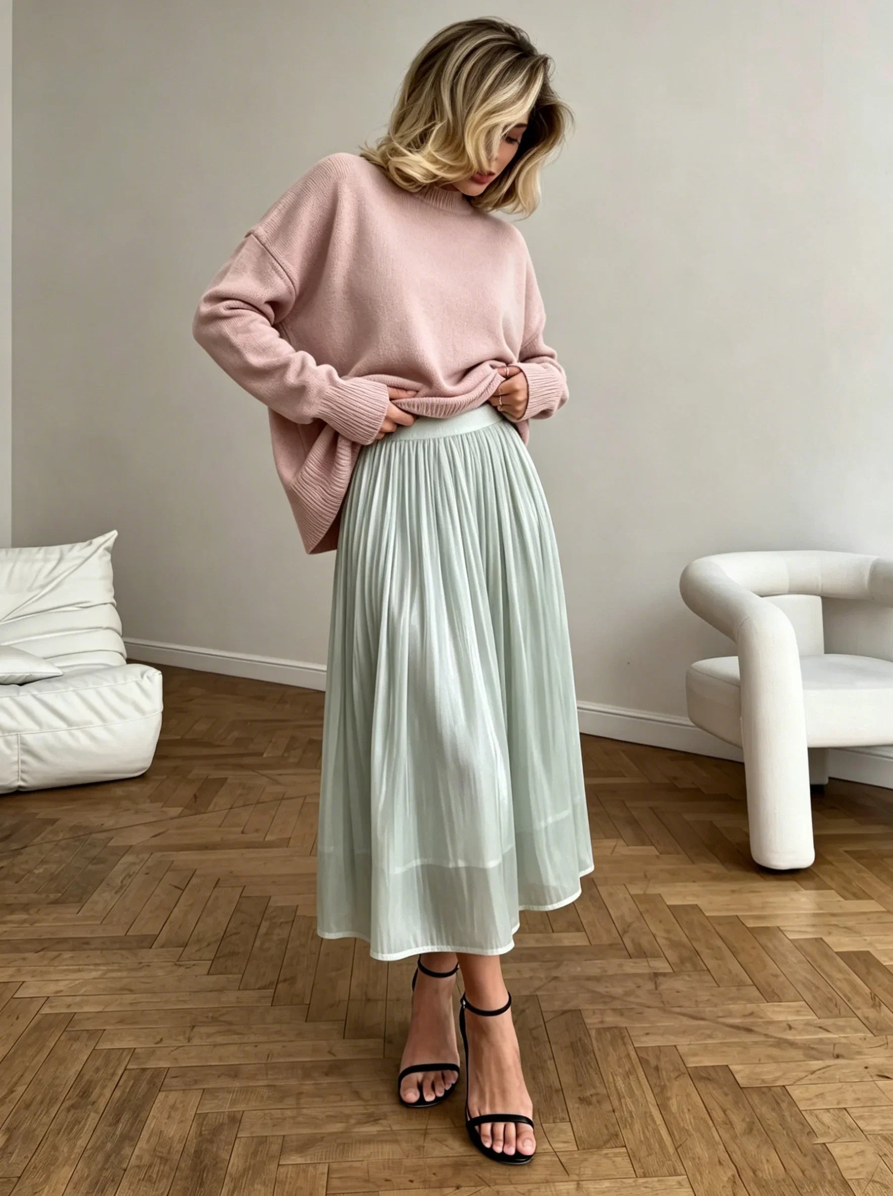 Hirsionsan Satin High Waist Skirts Women 2024 New Soft Smooth Silk Office Lady Basic Midi Skirt Chic Elegant Glossy Long Skirt