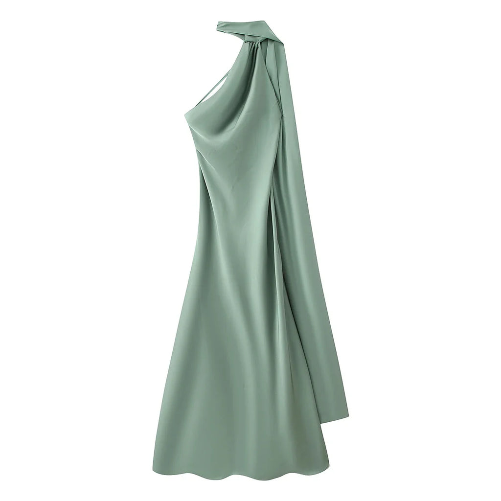 Elegant Women's Ribbon Long Satin Party Dress Halter Backless Sleeveless Female Dresses 2026 Summer Lady Solid Evening Gowns