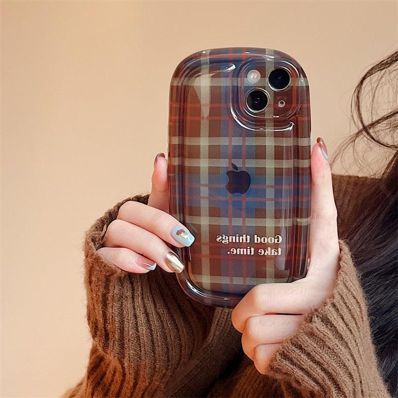 Cute Scottish Plaid Lattice Soft Case For Iphone 14 13 12 11 Pro Max X Xr Xs Max Lovely Dog Shockproof Protective Cover Checkered Plaid Soft Silicone Case by Stevvex