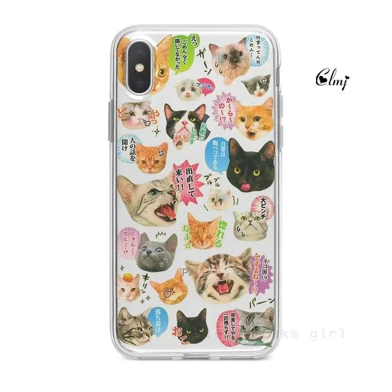 Cute Cat Dog Phone Case For iPhone 14 Plus 11 12 13 Pro XS XR X Cartoon Animal Silicone Cover Cute Clear Protective Phone Cases by Stevvex
