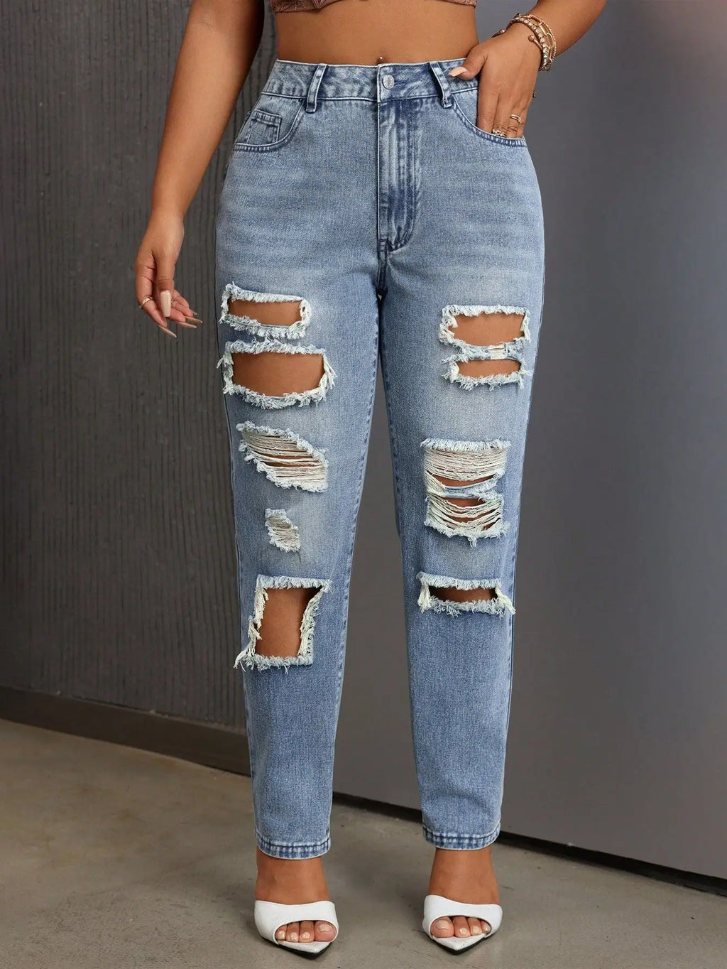 European American Fashion, Versatile Casual Washed Ripped Jeans, New Women's Spring and Summer Small Leg Pants. Nine-inch Jeans