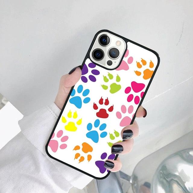 Dog Foot Print Colorful Pattern Phone Case For Iphone 14 Se 2020 Xr Xs 11 12 13 Mini Pro Max 6 7 8 Plus Ultra Designer Printed Hard Back Case by Stevvex