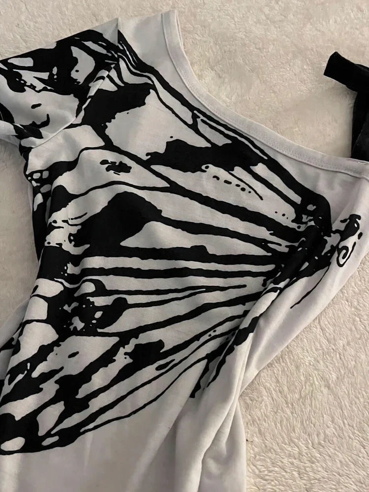 Sexy Off shoulder Summer T shirt Women Korean Harajuku Aesthetic Print Short sleeve Body Tops Female Tees Cotton Front Bow Tied