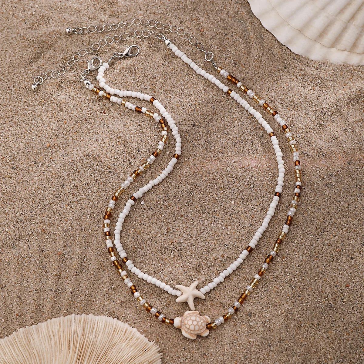 Layered Small Seed Beads Chains with Starfish Turtle Choker Necklace for Women Trendy Collar on Neck 2023 Fashion Jewelry Female