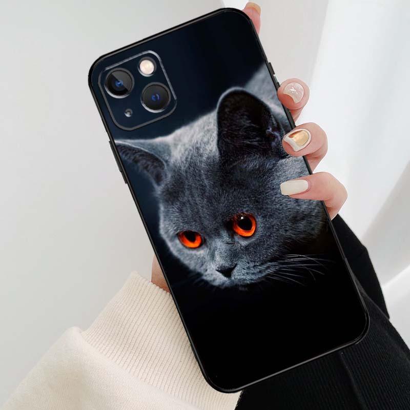 Beautiful Grey British Shorthair Cat Case For iPhone 12 13 Mini 13 11 12 14 Pro Max XS X XR 6S 7 8 Plus SE 2020 Silicone Cover Silicone Soft Black Moon Smooth Print Design by Stevvex