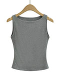 Women Double Layer Boat Neck Soft Slinky Tank Top