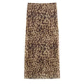 Women Leopard Tulle Midi Skirt Summer Fashion High Waist Elasticated Waistband Long Skirts Streetwear