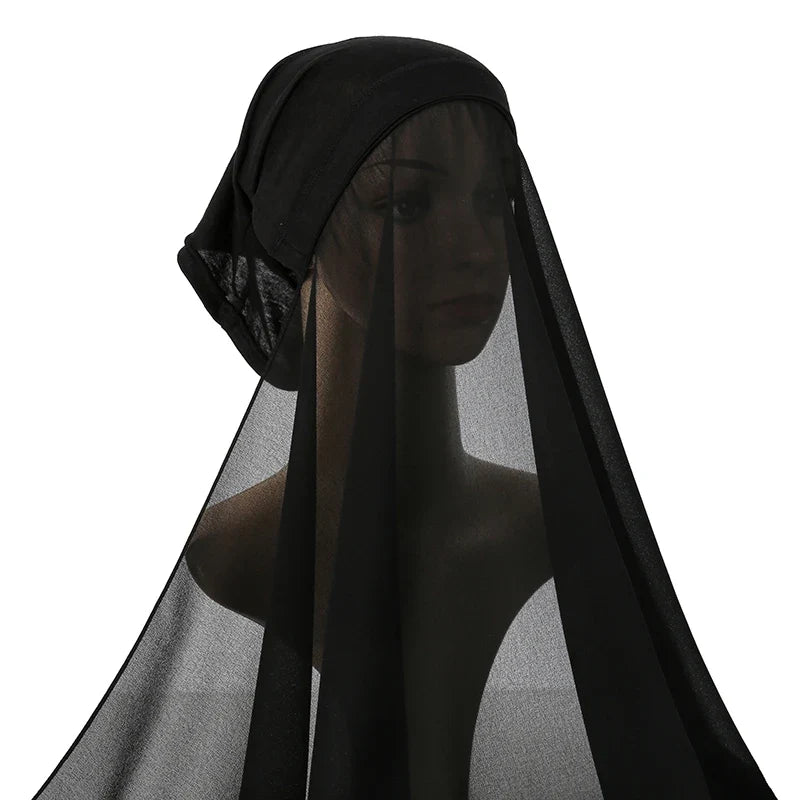 New Plain Instant Hijab Bubble Chiffon With Modal Tube Cap Set Muslim Woman Hijab Innerscarf Casual Long Scarf Islamic Turban