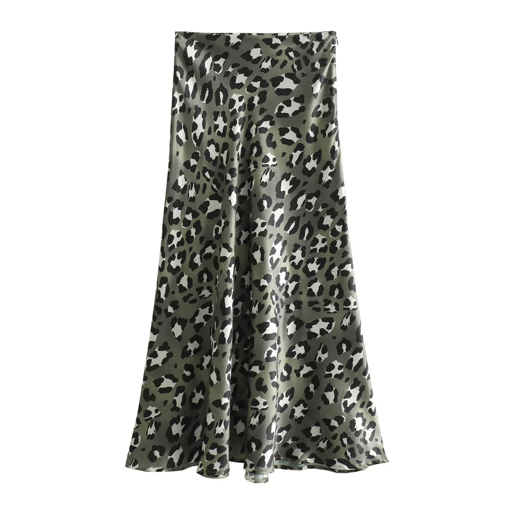 HH Women Fashion Leopard Print Skirt Vintage High Waist Midi Skirts Elegant Women Summer Casual Streetwear Skirt