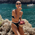 Sexy Black White Micro Bikini 2023 Women Bandeau Padded Thong Swimsuit Female Cut Out Bathing Suit Swimwear Biquini swim
