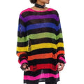 New Purple Striped Gothic Sweaters Women Ripped Holes Loose Knitted Pullover Frayed Fairy Grunge Jumpers Emo Streetwear Lolita