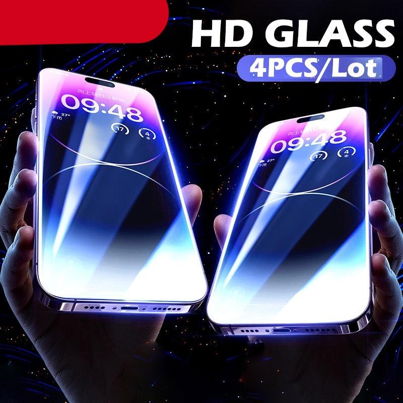 4PCS Tempered Glass On iPhone 14 13 Mini 12 11 Pro Max X XS XR 7 8 Plus SE 3 Screen Protector For iPhone 14Plus Protective Film Screen Protector iPhone Screen Protector by Stevvex