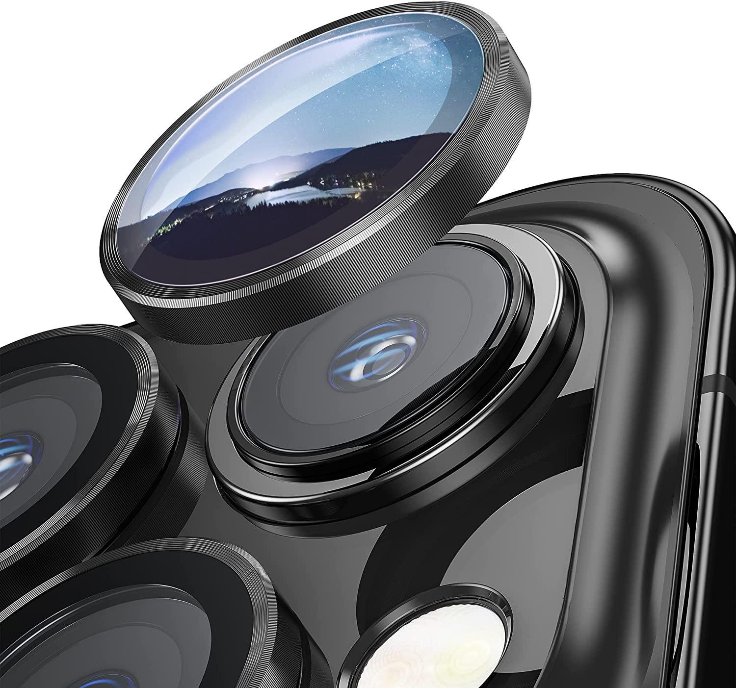 Camera Lens Protector for iPhone 14 Pro Max Plus 13 12 Mini 14Pro iPhone14 13Pro 14Plus 12Pro Glass Protection Protective Film Metallic Camera Ring Lens Protector with Glass Cover by Stevvex
