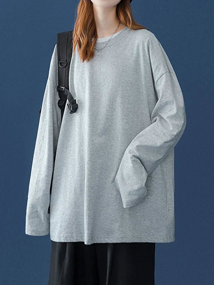 LEGIBLE 2026 Spring Autumn Long Sleeve Cotton T-Shirt Women Basic Tee Shirt Oversize T Shirt Women Casual O-neck Women tshirt