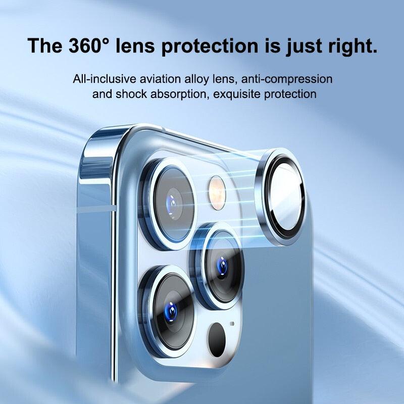 Full Cover Frame Glass Camera Lens Protector For iPhone 14 Plus Lens Glass For iPhone 11 12 13 Pro Max Mini Premium Tempered Glass Film Aluminum Alloy Lens Ring Cover Camera Protector by Stevvex
