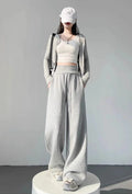 Women's gray sports high waist hanging loose slimming straight leg wide leg pants American sweatpants.