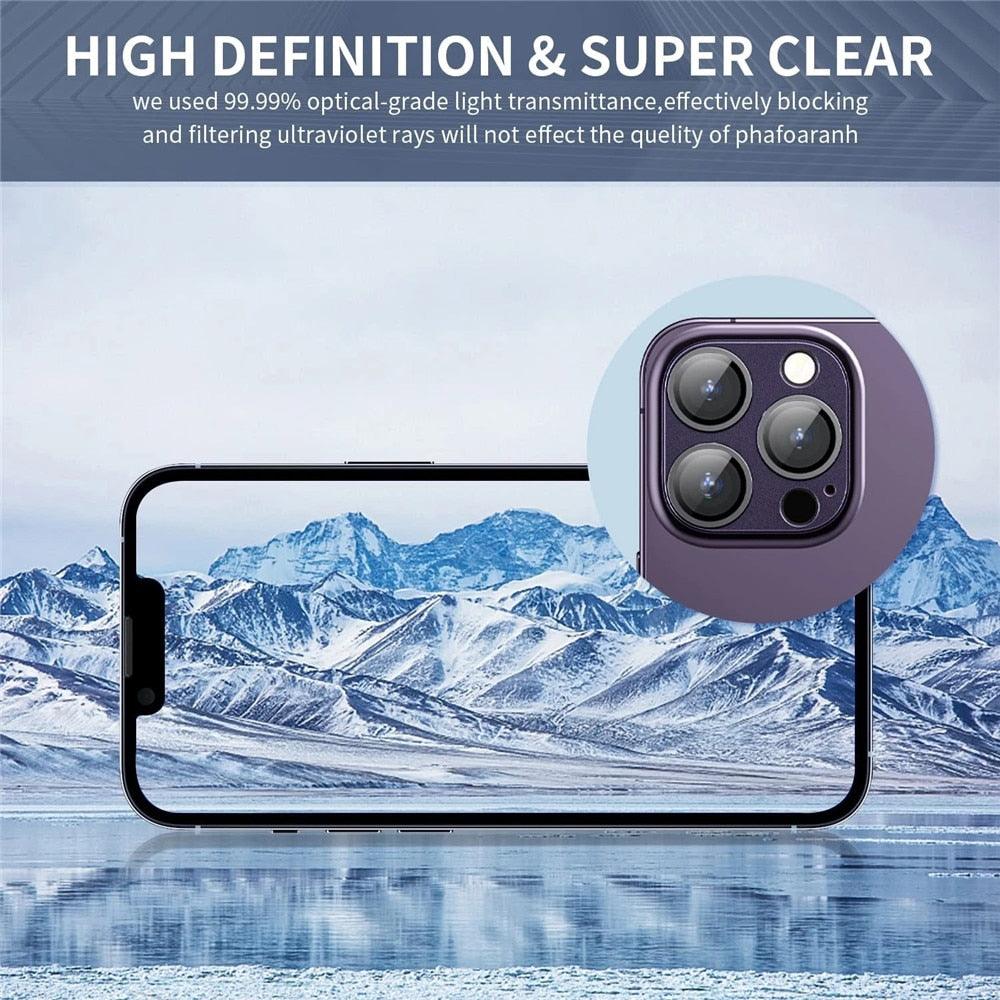 Camera Lens Metal Protector Glass For iPhone 14 13 Pro Max 13 Mini Back Lens Cap On iPhone 14 Plus Full Cover Protective Cases Metal Camera Cover with Tempered Glass Screen Protector by Stevvex