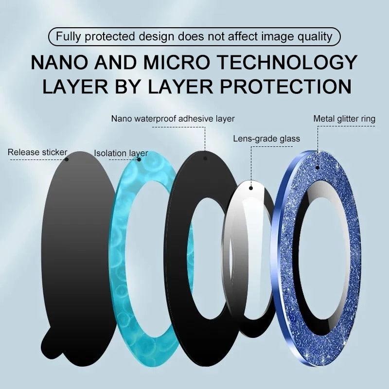 Bling Diamond Camera Lens Protector For iPhone 14 13 12 11 Pro Max Metal Ring Lens Glass Glitter Protective Cap iPhone 13 mini Camera Lens Protector Sparkle Diamond Ring Metal Alloy HD Glass for iPhone by Stevvex
