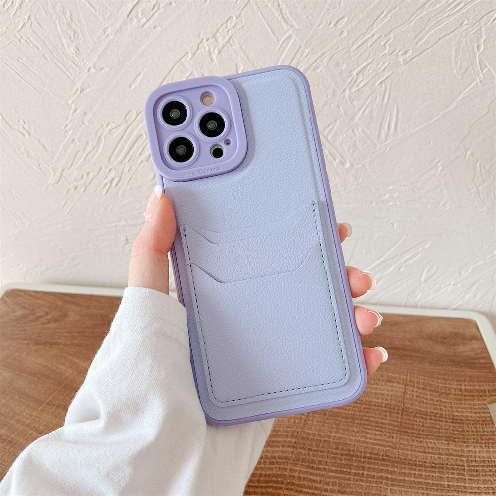 Luxury Leather Square Silicone Wallet Card Holder Phone Case For iPhone 13 12 11 14 Pro Max XS XR X Shockproof Cover Luxury Shockproof Phone Case by Stevvex