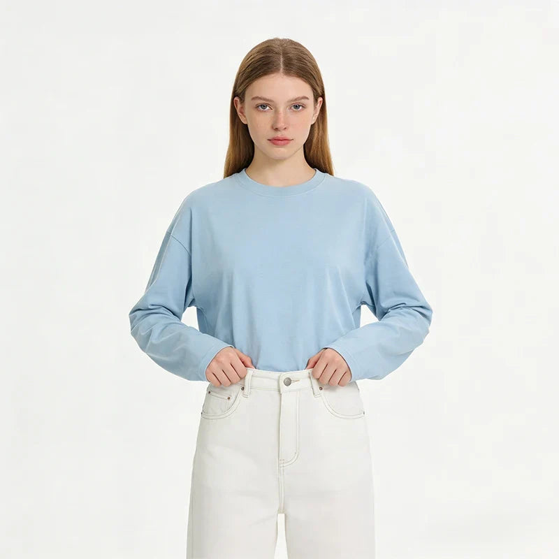LEGIBLE 2026 Spring Autumn Long Sleeve Cotton T-Shirt Women Basic Tee Shirt Oversize T Shirt Women Casual O-neck Women tshirt