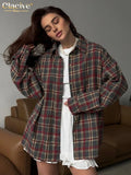 Clacive Fashion Loose Plaid Women's Shirt 2025 Vintage Lapel Long Sleeve Blouses Elegant Classic Blusas Top Female Clothing