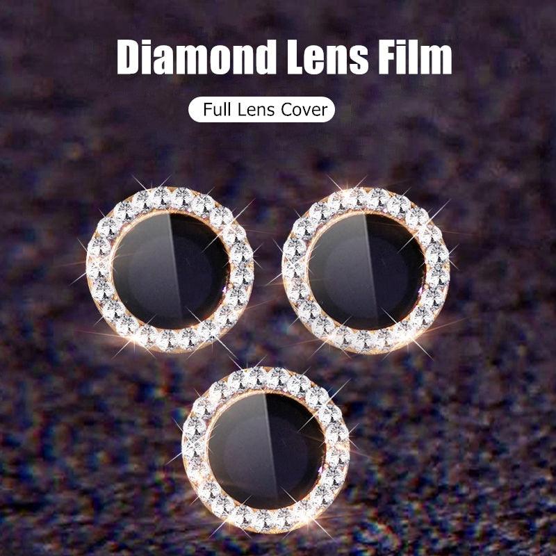 Glitter Diamond Rhinestones Metal Ring Camera Tempered Glass For iPhone 11 12 13 14 Pro Max Mini Plus Lens Protector Full Cover 9H Tempered Glass Camera Lens Protector Metal Single Ring Full Coverage Camera Lens Protector by Stevvex