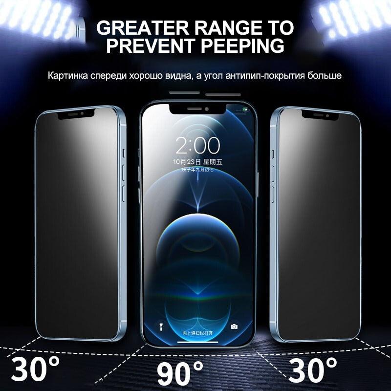 Full Cover Ceramics Privacy Glass For iPhone 12 11 13 Pro Max mini Screen Protector For iPhone XS MAX X XR 8 7 6 6S Plus SE 2020 Privacy Tempered Glass Screen Protector Alignment Frame Bubble Free Case Friendly Glass Screen Protector For iPhone by Stevvex