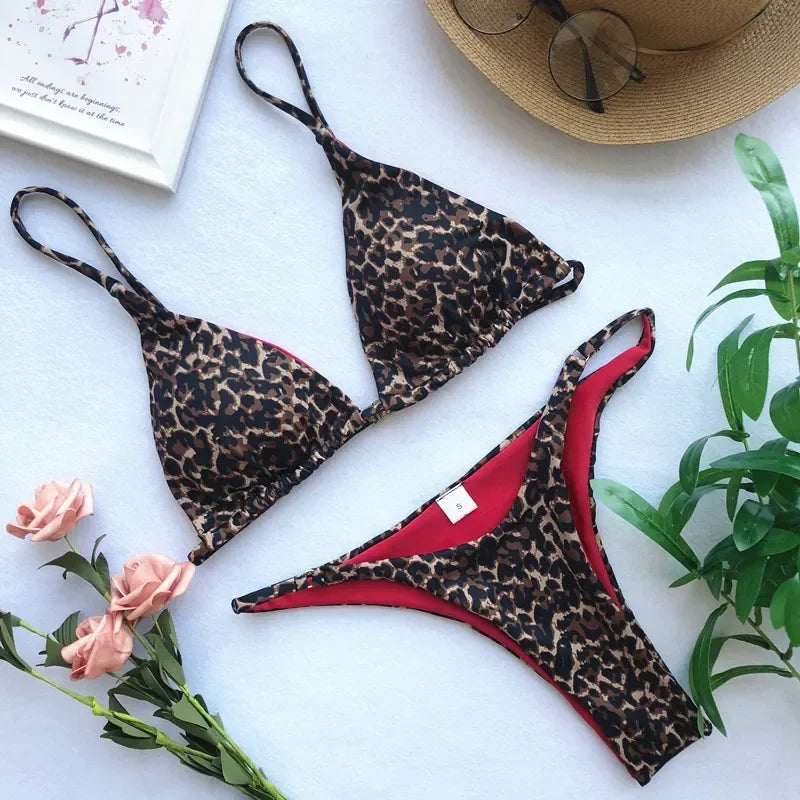 High Cut Micro Bikini Women Leopard Bandage Push Up Swimsuit Sexy Bathing Suit Padded Thong Swimwear Biquini Trajes De Baño 2026