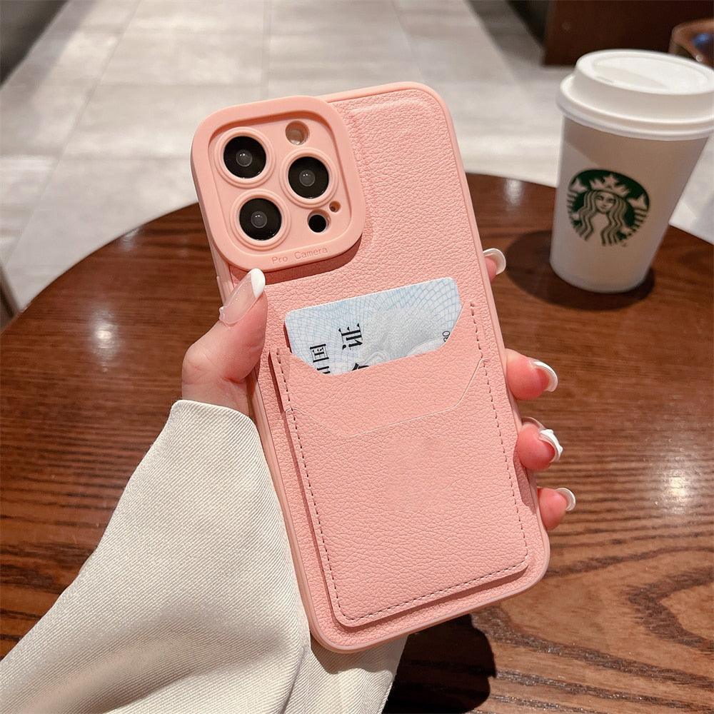 Luxury Leather Square Silicone Wallet Card Holder Phone Case For iPhone 13 12 11 14 Pro Max XS XR X Shockproof Cover Luxury Shockproof Phone Case by Stevvex