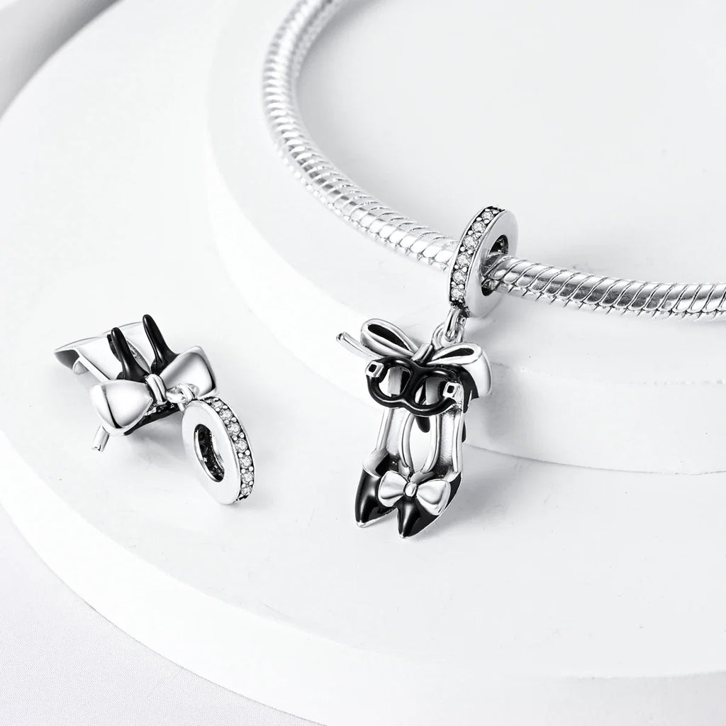 Fit Original Bracelet 925 Silver Ballet Girl Red High Heels Charms Pendants For Women Jewelry Making Gift