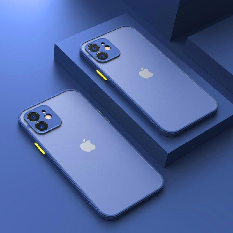 Luxury Shockproof Armor Case For iPhone 11 12 13 14 Pro Max Mini X XR XS Soft Silicone Bumper Clear Hard Cover Shockproof Soft Flat Side Bumper Translucent Hard Back Slim Phone Case by Stevvex