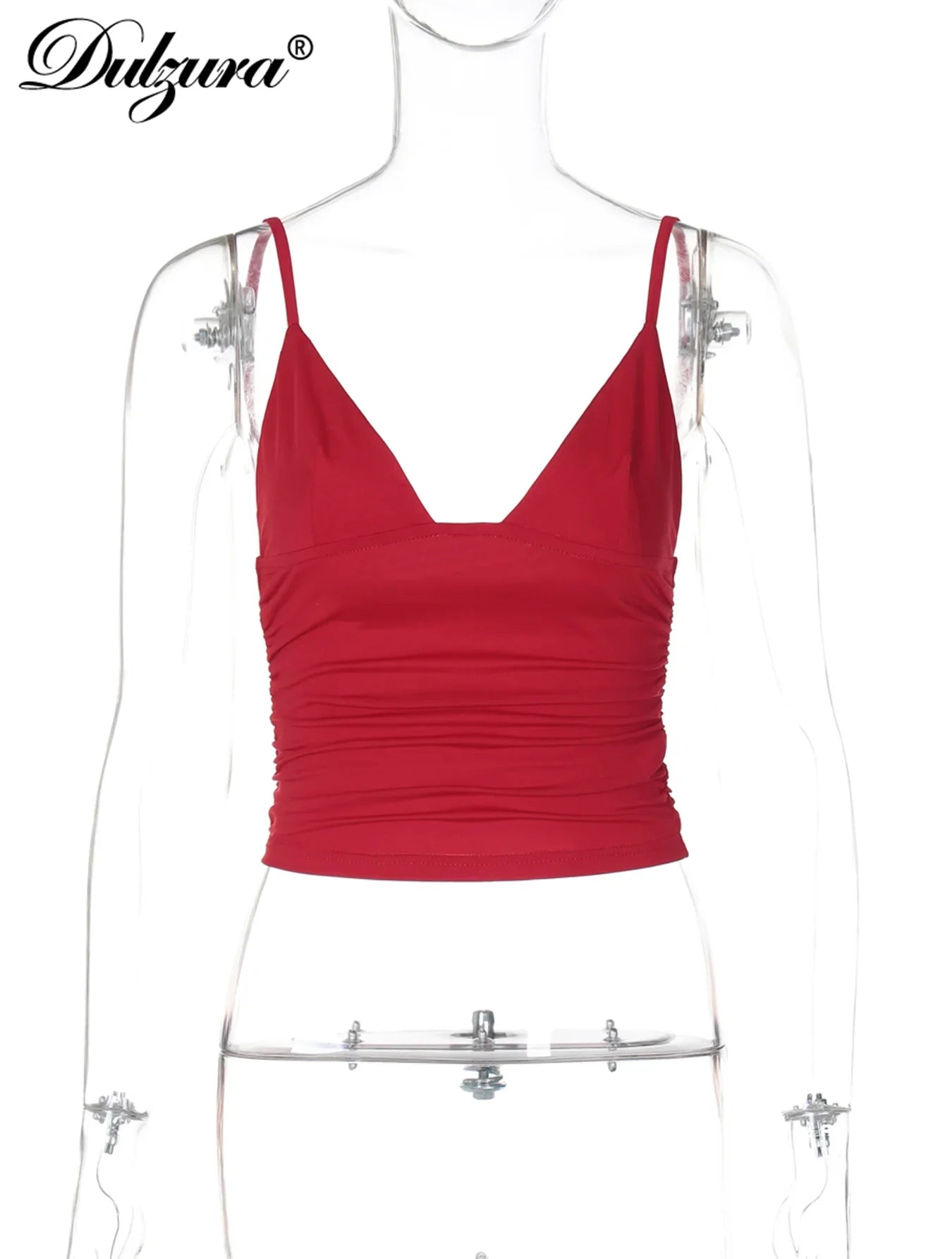 Dulzura Sleeveless Ruched Bodycon Camisole Women’S Solid Sexy Top Party Club Streetwear Autumn Winter Clothes Y2K
