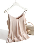 AOSSVIAO 2026 Spaghetti Strap Top Women Halter V Neck Basic White Cami Sleeveless Satin Silk Tank Tops Women'S Summer Camisole