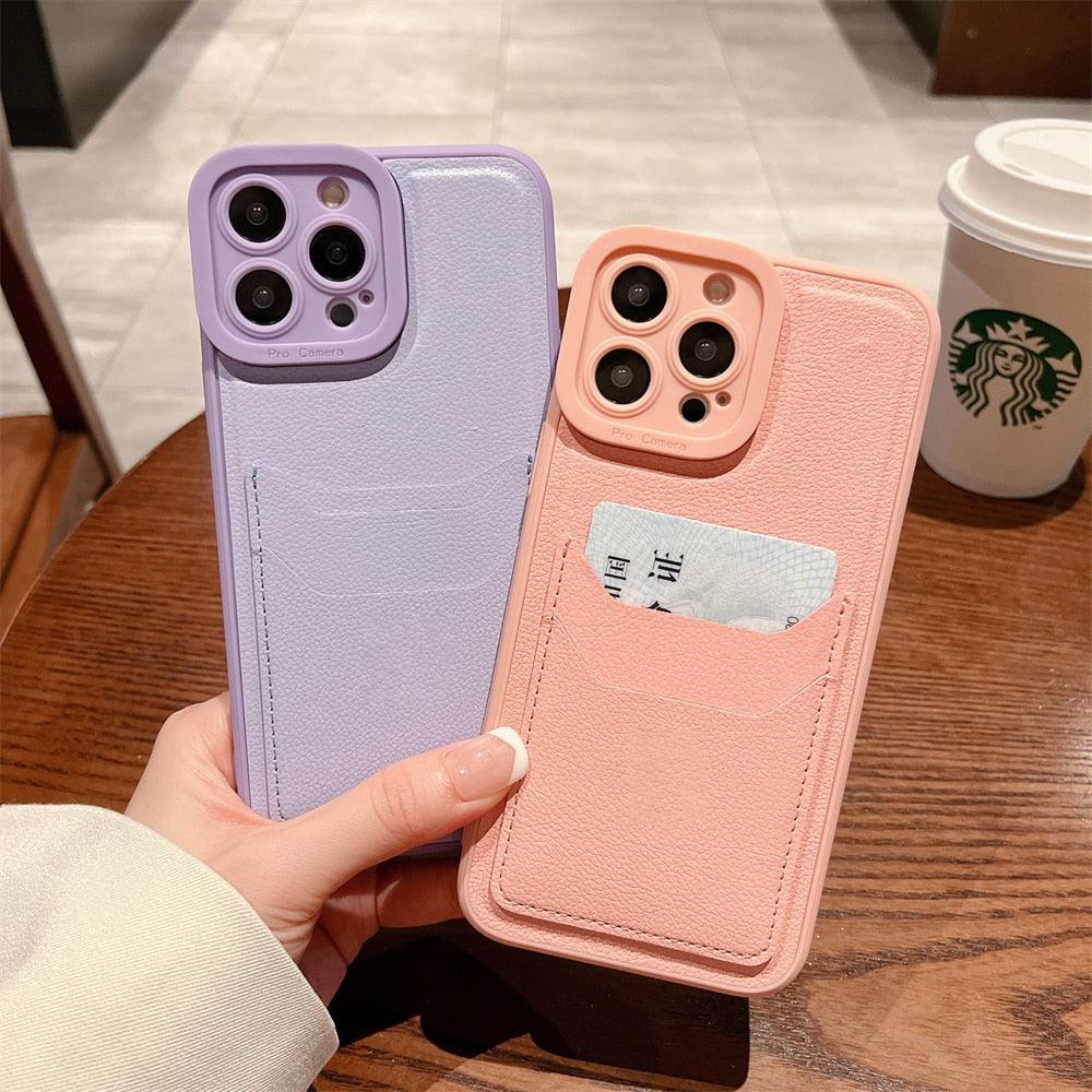 Luxury Leather Square Silicone Wallet Card Holder Phone Case For iPhone 13 12 11 14 Pro Max XS XR X Shockproof Cover Luxury Shockproof Phone Case by Stevvex