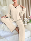 Flannel Warm Sleepwear Women Casual Pajamas Set Long Sleeve T-shirt Top and Trousers Set Homewear Autumn Winter Loungewear