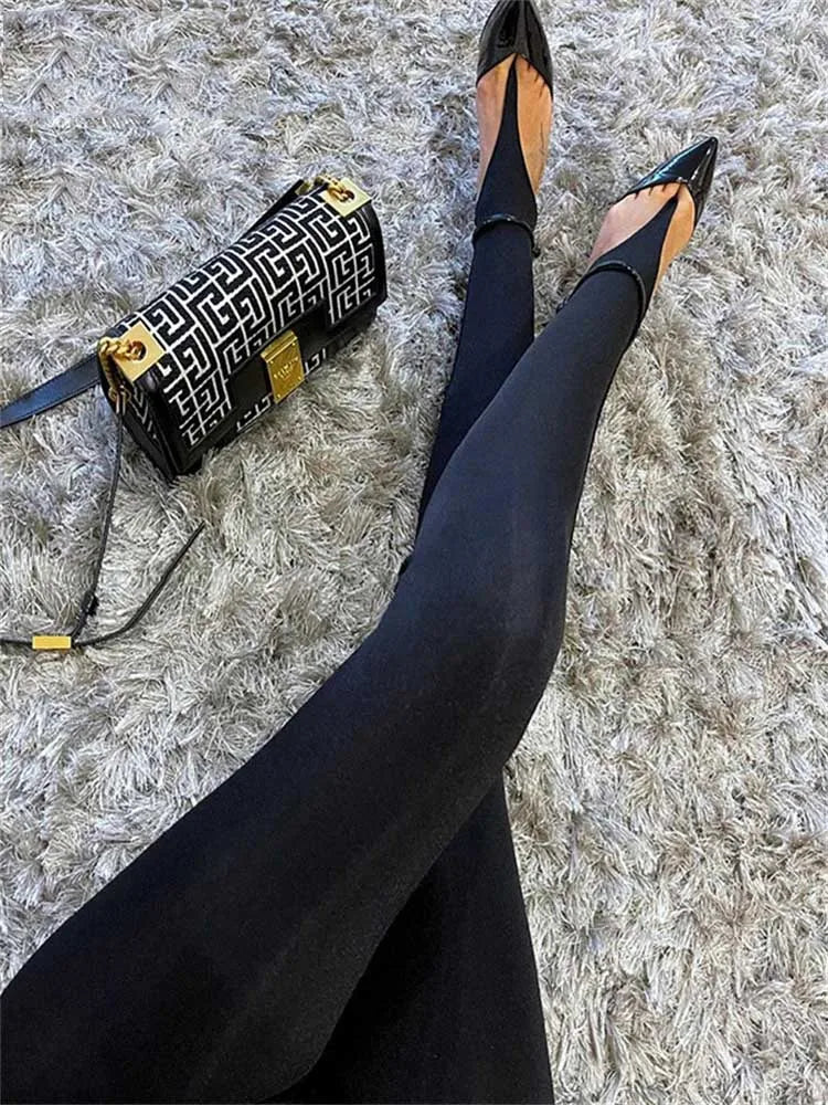 Korean Fashion High-Waisted Black Skinny Y2K Women's Pants Glitter Casual Club Leggings Long 2025