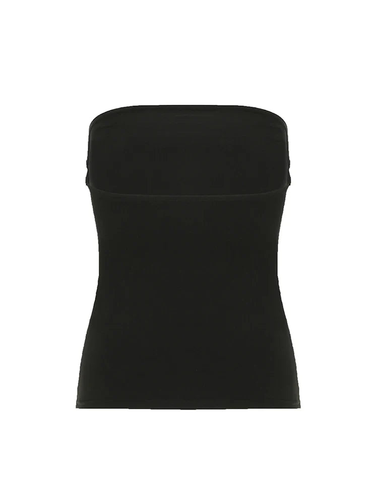 Gothic Print Black Strapless Tube Top Women Skinny Cropped Summer Casual Chic Graphic Tee Y2K Streetwear Basic Vest